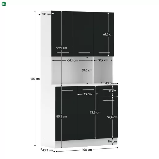 Hatajtós szekrény, fehér/fekete, PELION NEW