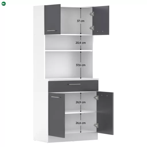 Négyajtós szekrény, fehér/grafit, DOMIS NEW