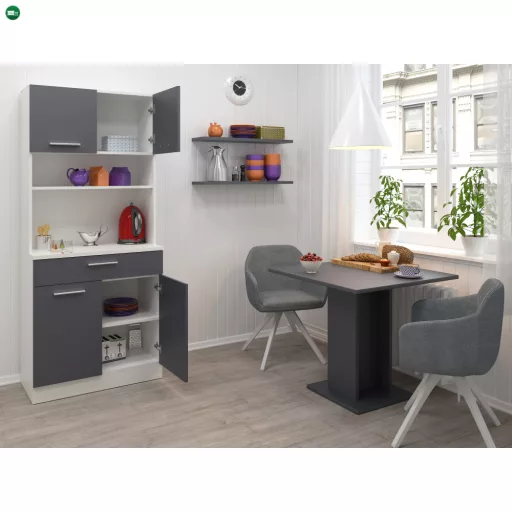 Négyajtós szekrény, fehér/grafit, DOMIS NEW