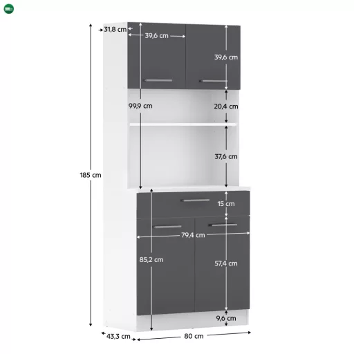 Négyajtós szekrény, fehér/grafit, DOMIS NEW