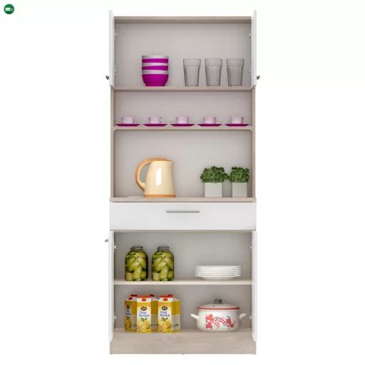 Négyajtós szekrény, sonoma tölgy/fehér, DOMIS NEW