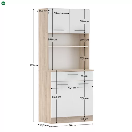 Négyajtós szekrény, sonoma tölgy/fehér, DOMIS NEW