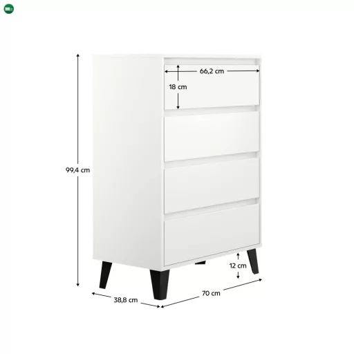 Komód, fehér, BOGAN NEW 4S70