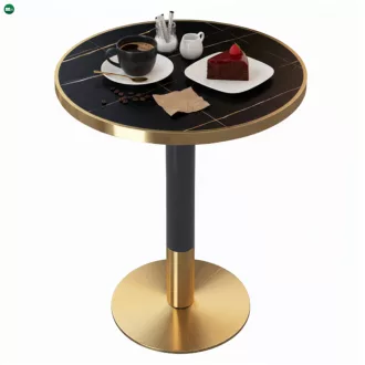   Bisztró asztal étkezőbe, fekete márvány/fekete/arany, átmérő 80 cm, OREN