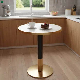   Bisztró asztal étkezőbe, fehér márvány/fekete/arany, átmérő 80 cm, OREN