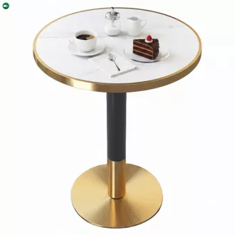   Bisztró asztal étkezőbe, fehér márvány/fekete/arany, átmérő 80 cm, OREN