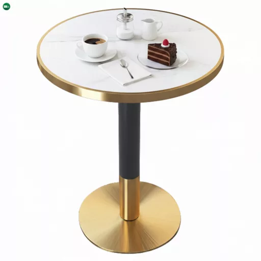 Bisztró asztal étkezőbe, fehér márvány/fekete/arany, átmérő 80 cm, OREN