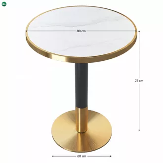   Bisztró asztal étkezőbe, fehér márvány/fekete/arany, átmérő 80 cm, OREN
