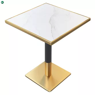   Bisztró asztal étkezőbe, fehér márvány/fekete/arany, 70x70 cm, PRESTON
