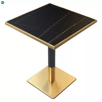   Bisztró asztal étkezőbe, fekete márvány/fekete/arany, 70x70 cm, PRESTON