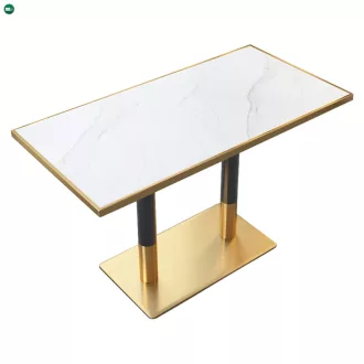   Bisztró asztal étkezőbe, fehér márvány/fekete/arany, 120x70 cm, DARIAN