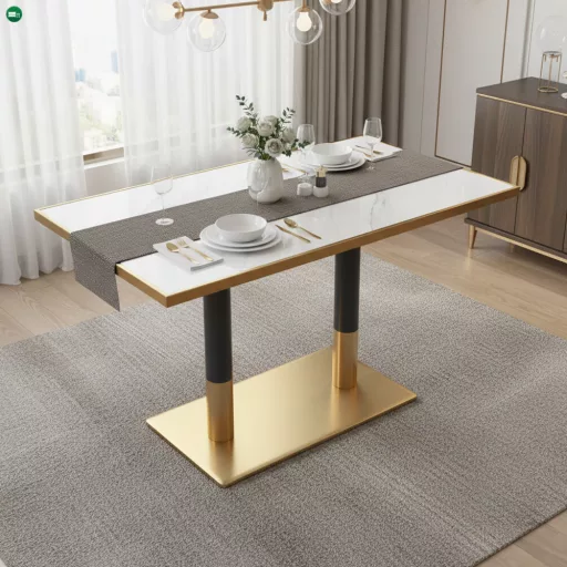 Bisztró asztal étkezőbe, fehér márvány/fekete/arany, 120x70 cm, DARIAN