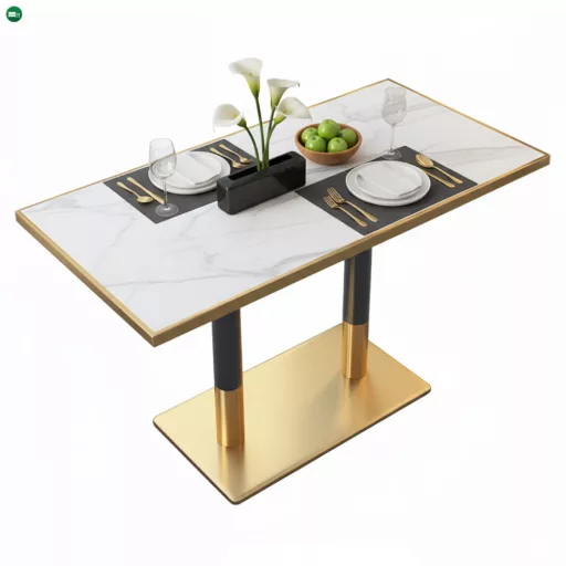 Bisztró asztal étkezőbe, fehér márvány/fekete/arany, 120x70 cm, DARIAN