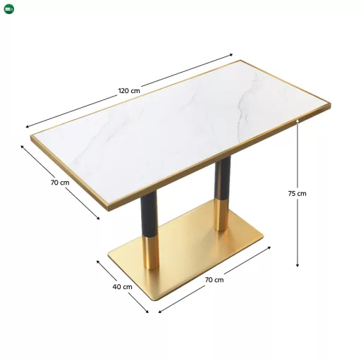 Bisztró asztal étkezőbe, fehér márvány/fekete/arany, 120x70 cm, DARIAN