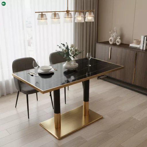 Bisztró asztal étkezőbe, fekete márvány/fekete/arany, 120x70 cm, DARIAN