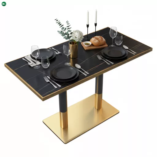 Bisztró asztal étkezőbe, fekete márvány/fekete/arany, 120x70 cm, DARIAN