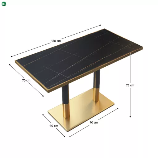 Bisztró asztal étkezőbe, fekete márvány/fekete/arany, 120x70 cm, DARIAN