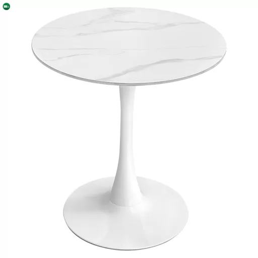 Étkezőasztal, világos márvány/fehér, átmérő 80 cm, LORIAN