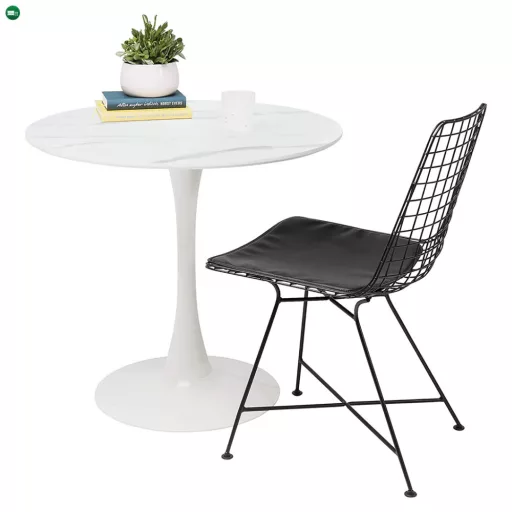 Étkezőasztal, világos márvány/fehér, átmérő 80 cm, LORIAN