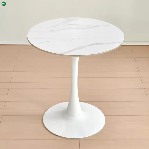 Étkezőasztal, világos márvány/fehér, átmérő 80 cm, LORIAN