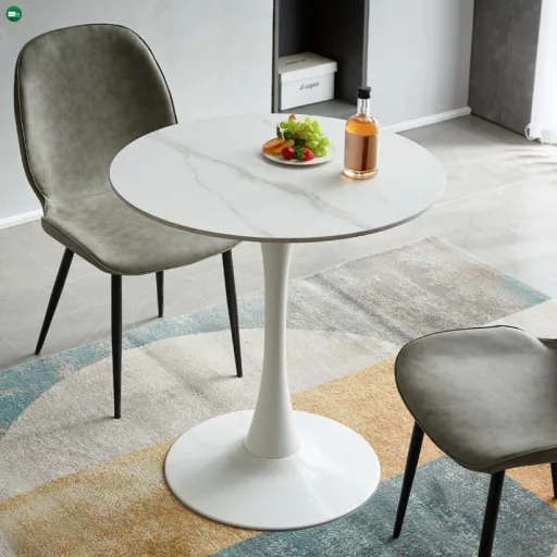 Étkezőasztal, világos márvány/fehér, átmérő 80 cm, LORIAN