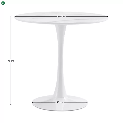 Étkezőasztal, világos márvány/fehér, átmérő 80 cm, LORIAN