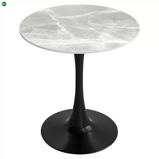 Étkezőasztal, szürke márvány/fekete, átmérő 90 cm, LORIAN TYP 1