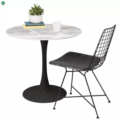 Étkezőasztal, szürke márvány/fekete, átmérő 90 cm, LORIAN TYP 1