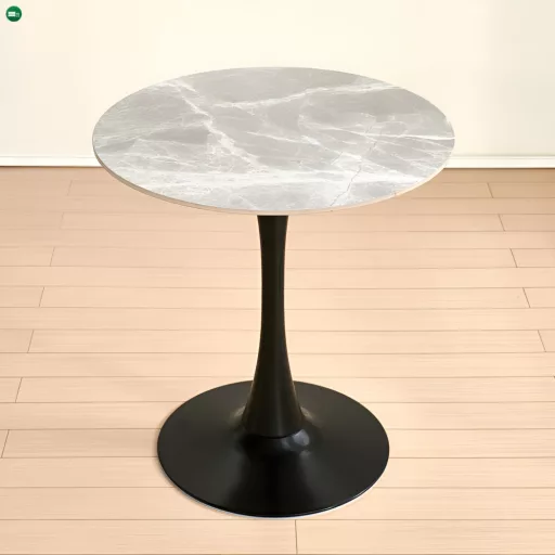 Étkezőasztal, szürke márvány/fekete, átmérő 90 cm, LORIAN TYP 1