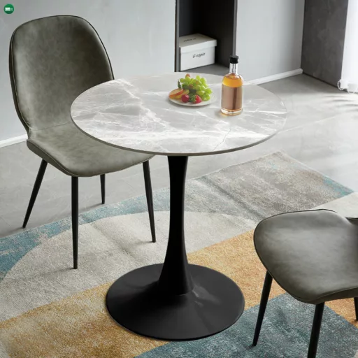 Étkezőasztal, szürke márvány/fekete, átmérő 90 cm, LORIAN TYP 1