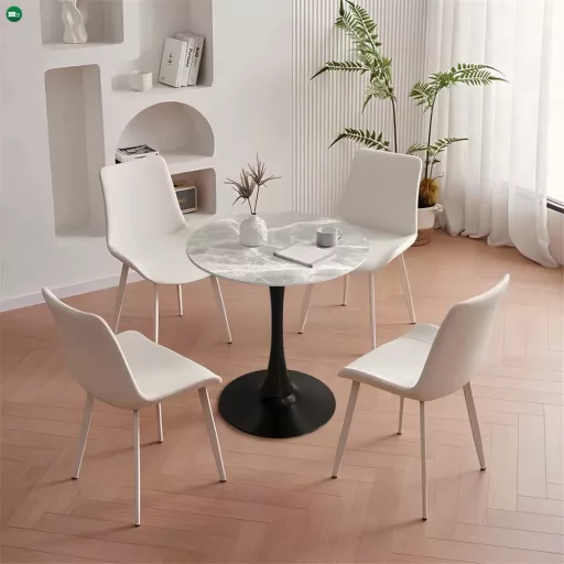 Étkezőasztal, szürke márvány/fekete, átmérő 90 cm, LORIAN TYP 1