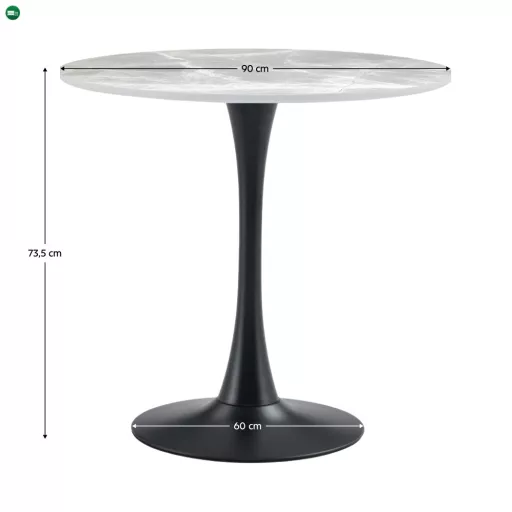 Étkezőasztal, szürke márvány/fekete, átmérő 90 cm, LORIAN TYP 1