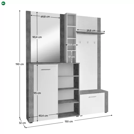 Előszobai készlet, fehér/ beton, FANDU