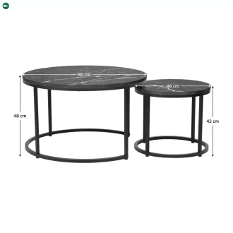   Dohányzóasztalok, 2 db-os szett, sötétszürke/fekete, CIRKO