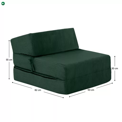 Összecsukható matrac/fotel, 2 az 1-ben, zöld, MALEN