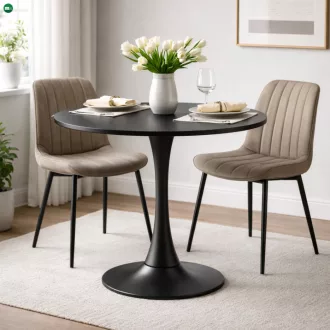 Étkezőasztal, fekete, átmérő 80 cm, REVENTON NEW