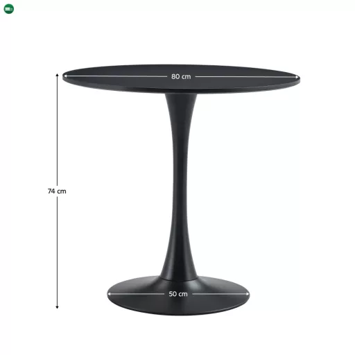 Étkezőasztal, fekete, átmérő 80 cm, REVENTON NEW