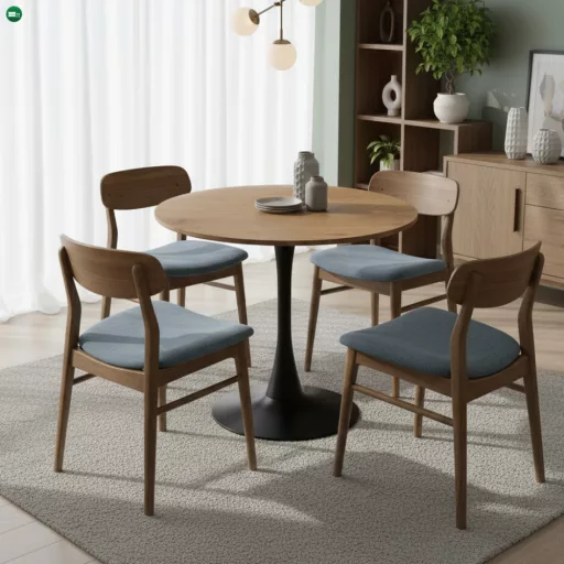 Étkezőasztal, tölgy/fekete, átmérő 80 cm, REVENTON NEW