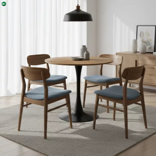 Étkezőasztal, tölgy/fekete, átmérő 80 cm, REVENTON NEW