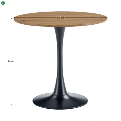 Étkezőasztal, tölgy/fekete, átmérő 80 cm, REVENTON NEW