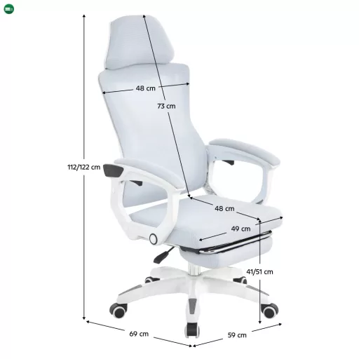 Irodai szék, világosszürke/fehér, teherbírás 150 kg, MALVIN