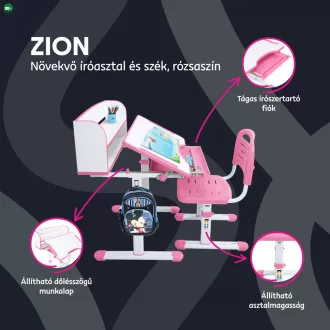   Növekvő íróasztal és szék, rózsaszín/fehér, set ZION