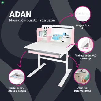 Növekvő íróasztal, rózsaszín/fehér, ADAN
