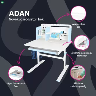 Növekvő íróasztal, kék/fehér, ADAN