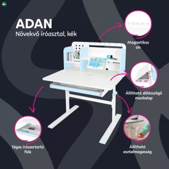 Növekvő íróasztal, kék/fehér, ADAN