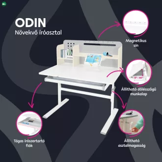 Növekvő íróasztal, szürke/fehér, ODIN