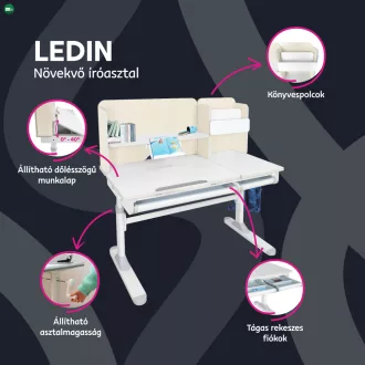 Növekvő íróasztal, natúr/fehér, LEDIN