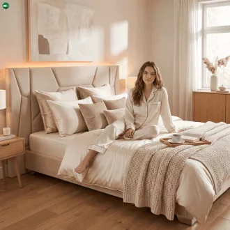   Ágy ágyráccsal és LED világítással, 160x200, bézs Velvet szövet, ALTESA