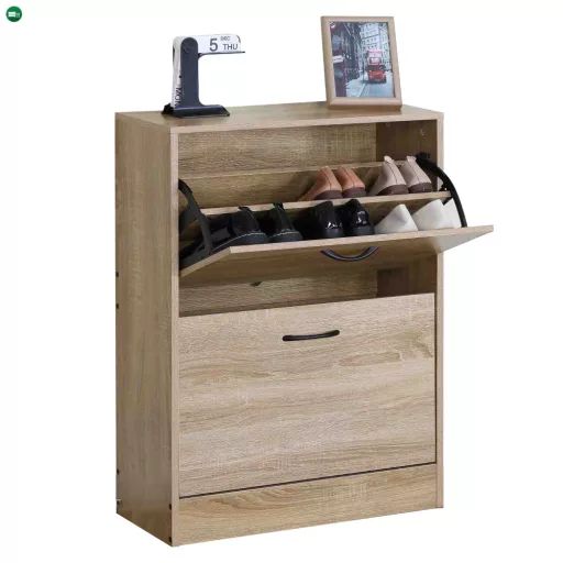 Cipőtároló, 2 soros, tölgy, BOTNIX