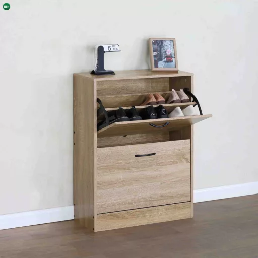 Cipőtároló, 2 soros, tölgy, BOTNIX